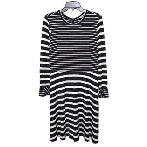 LOFT Black White Striped Ruffle Sleeve Stretch Dress NWT Women's Size 8